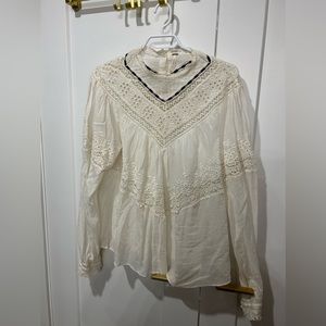 Free People pre-loved excellent condition lace top w. ribbon & embroidery Large